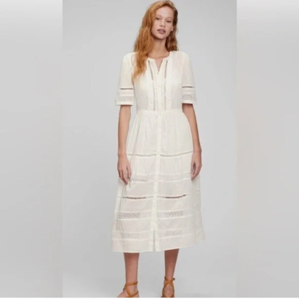 NWT Gap White Eyelet Button Front Maxi Dress